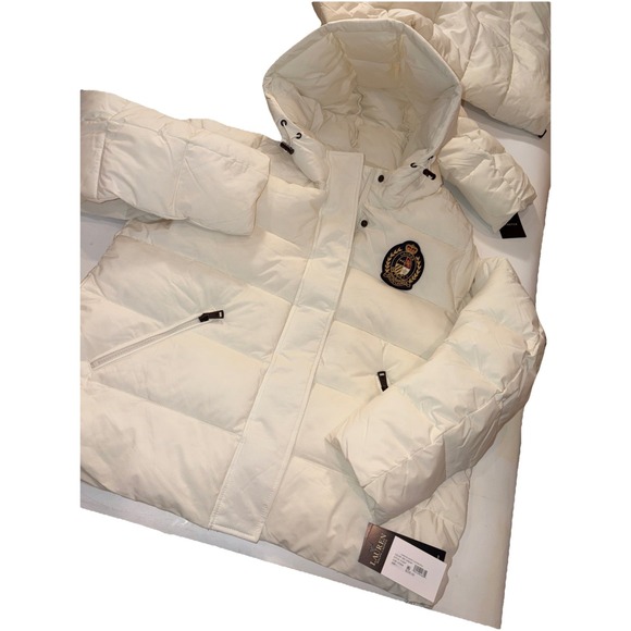 Lauren Ralph Lauren Cream Crested Short Puffer Jacket Hooded Women's LARGE
